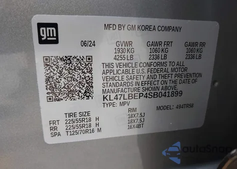 2025 Buick Envista Sport Touring Fwd z USA, uszkodzony, nr VIN KL47LBEP4SB041899